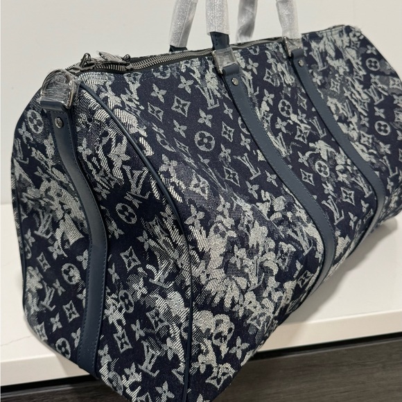 Louis Vuitton Virgil Abloh Blue Monogram Tapestry Canvas Keepall Bandoulière 50 - Picture 2 of 11